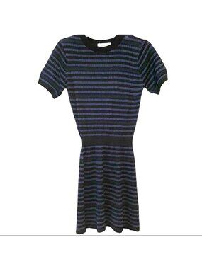 Zara Knit Dress Size Small Stretch Blue Black Striped Knit Short Sleeve NWT